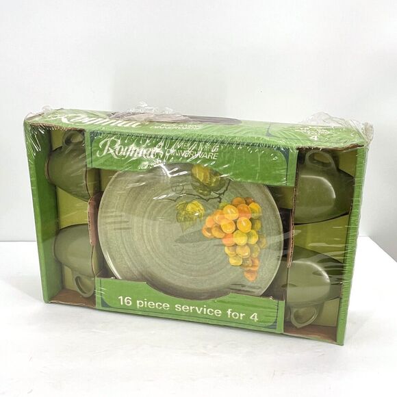 Roymac 16 Piece Melmac Melamine DISH Set Service for 4 Original Box Green Grapes - Picture 4 of 11